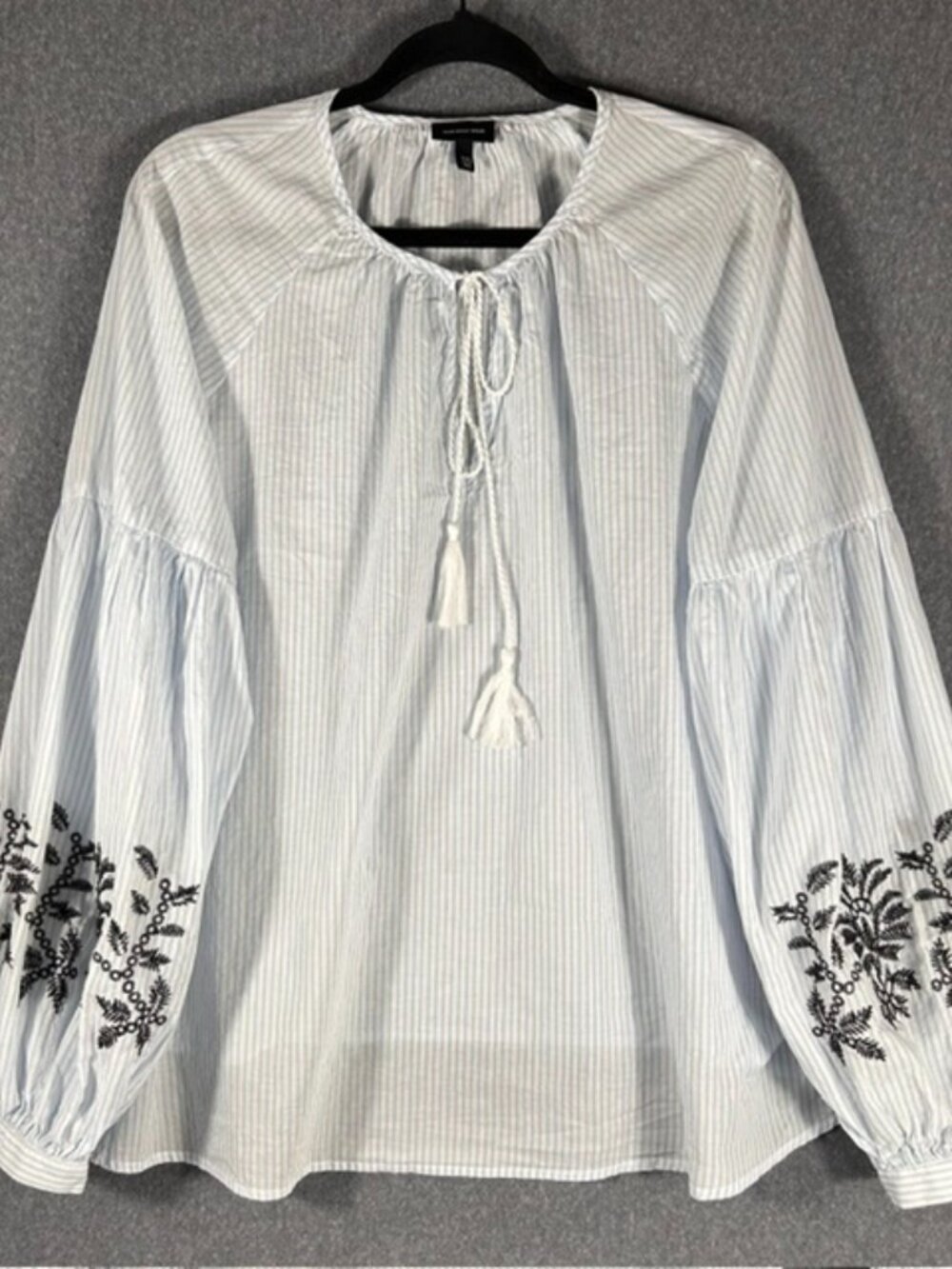 Who What Wear Tie Neck Blouse Womens Sz XXL Blue White Striped Boho Coastal
